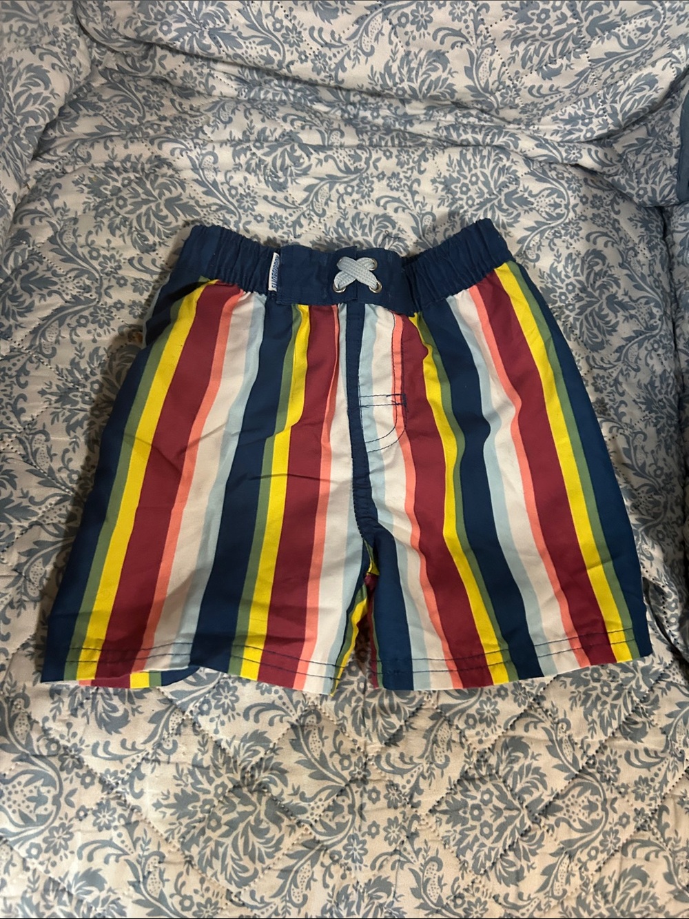 Kids Swim Trunks - Multicolor Stripe, Navy Shark & Pastel Plaid - Picture 2 of 4